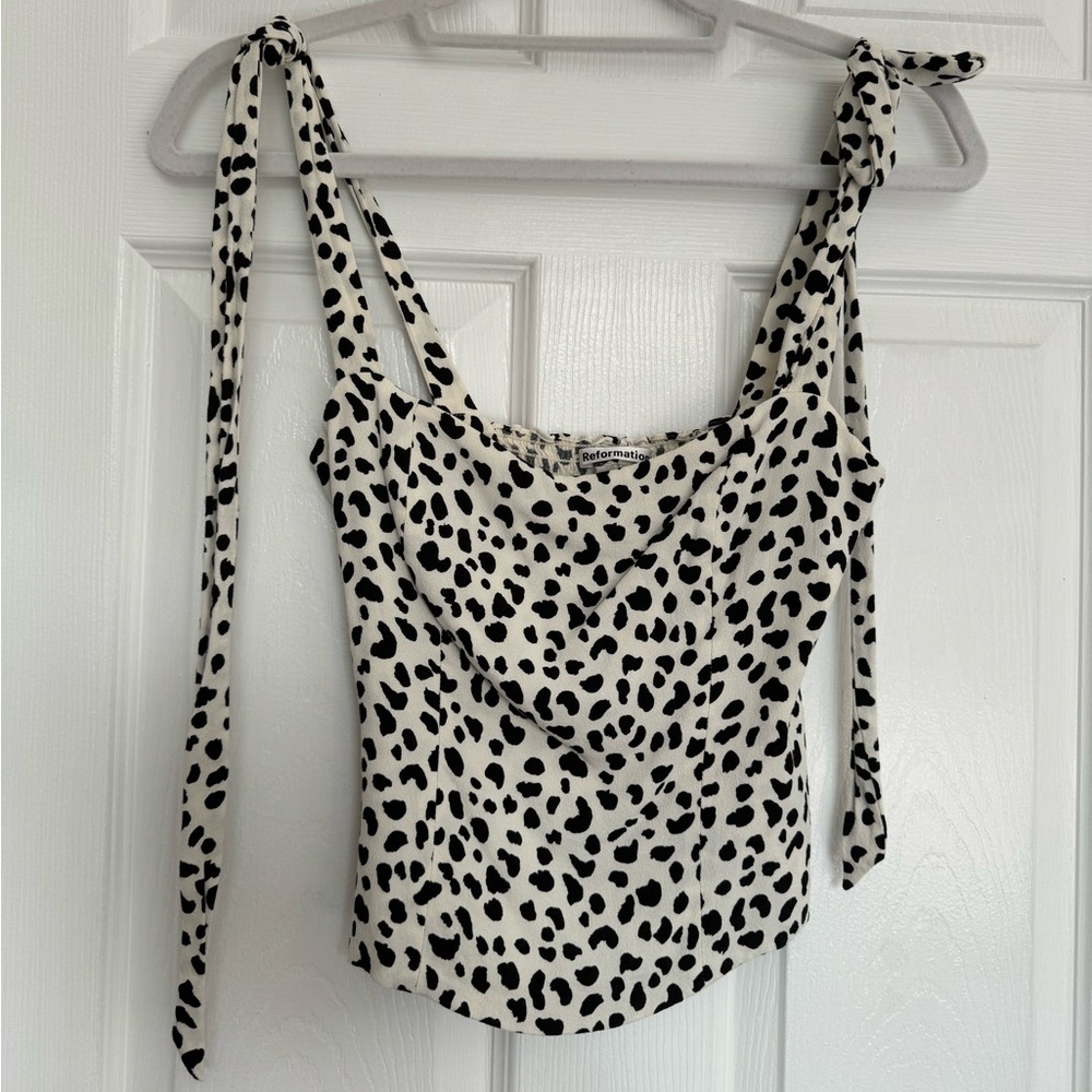 Reformation ellora tie shoulder top - leopard black & white